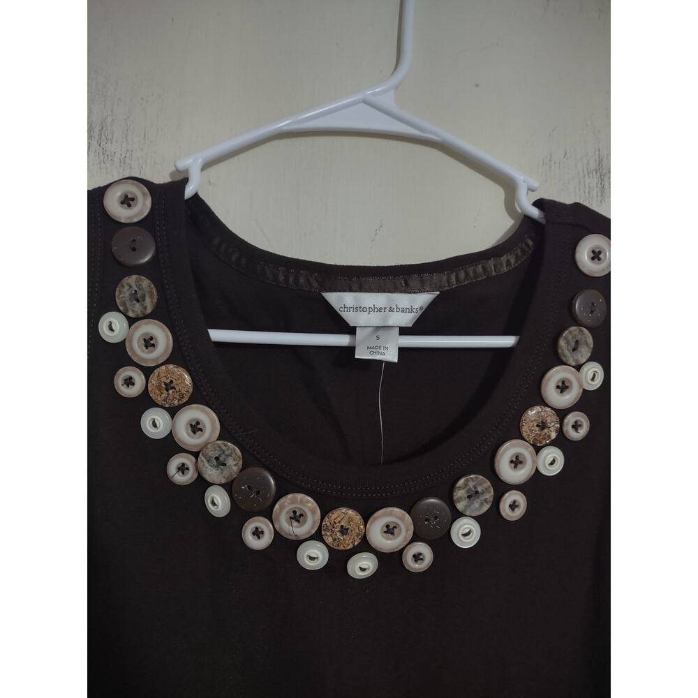 Christopher and Banks Blouse Brown Small Button Detail On Collar‎ Classic - Picture 2 of 4